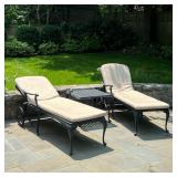 (3PC) PATIO LOUNGE SET | Outdoor patio lounge furniture, including a pair of reclining chaise lounge