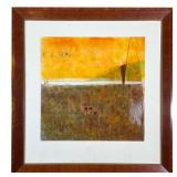 ABSTRACT ARTWORK | Textured print on canvas matted under glass in an impressive burl frame - sight 2