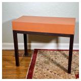 MODERN SIDE TABLE | Simple Sandback end table with orange top over brown legs. - l. 32 x w. 16 x h. 