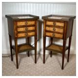 (2PC) ANTIQUE NIGHTSTANDS | Antique leather top end tables or side tables with 3/4 gallery, having t