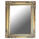 IMPRESSIVE GILT CARVED MIRROR | A gilt carved frame wall mirror with green paint and nice patina, be