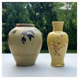 (2PC) DECORATIVE VASES | Including a yellow Chinese style vase with cherry blossoms and gilt rims, m