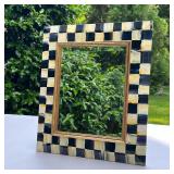 MACKENZIE-CHILDS MIRROR | Small mirror with Courtly Check patterned frame with easel back. - l. 13 x