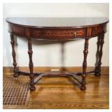 BURL VENEER DEMILUNE TABLE | Jonathan Charles half round console table having a light walnut finish 
