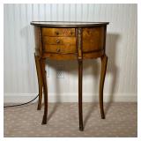 DEMILUNE SIDE TABLE | Antique style half-round end table or nightstand with three drawers, with bras