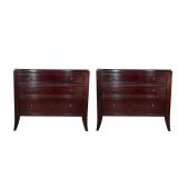 PAIR BAKER NIGHTSTANDS | Baker Furniture bedside tables each with three drawers, with glass tops. - 
