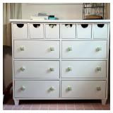 WHITE DRESSER | White pottery barn style dresser with six cubby drawers over six half width drawers 