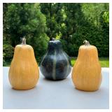 (3PC) POTTERY BARN CANDLES | Set of three decorative candles designed as gourds/squashes. - h. 6 in 