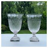 PAIR CUT GLASSES VASES | A pair of cut glass vases with square bottoms. - h. 10.5 x dia. 7 in (top) 