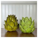 (2PC) CERAMIC ARTICHOKE CANDLE HOLDERS | Apropros. - h. 7 x dia. 6 in (darker) 
