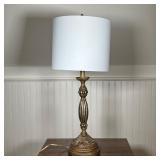 PAINTED TABLE LAMP | Carved and painted table lamp with cylindrical shade, by Sarreid Ltd. - h. 27 x