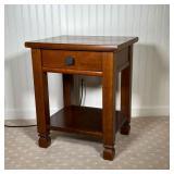 WOOD SIDE TABLE | End table with a single drawer over a lower shelf. - l. 20 x w. 16.75 x h. 24.25 i