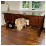 WOOD OFFICE DESK | Large wood writing table / office desk with one middle drawer, one large side dra