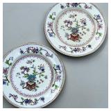 (2PC) CHINOISERIE PLATES | Hand painted enamel decoration of planter and blossoming vines, with ease