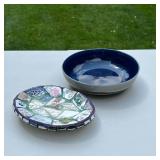 (2PC) DECORATIVE DISHES | Including a handmade mosaic dish (8 x 6 in.) and a blue Gibson Elite bowl 