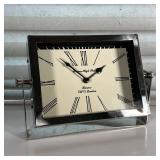 CHROME DESK CLOCK | Decorative quartz clock with rectangular frame and Roman numerals. - w. 10 x h. 