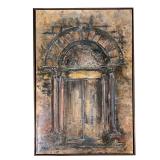 JOAN PERIS (SPAIN, CONTEMPORARY) | Porta Romanica Mixed media, textured artwork showing an archway S