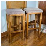 (2PC) PAIR BAR STOOLS | Counter-height bar stools with upholstered seats on wood frames. - l. 16 x w