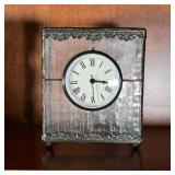 DECORATIVE CLOCK | Decorative quartz clock with a glass windowed box framing it. - l. 6 x w. 3 x h. 