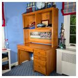 WOOD DESK WITH HUTCH | Four drawer desk with bulletin board hutch with two shelves. - l. 51.25 x w. 