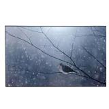 DAVID J. HAWKE PHOTO PRINT | Nature scene photograph of a bird on a snowy branch, printed on a wood 
