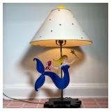 CLAUDINE BUELL LAMP | Claudine Buell signed table lamp with a hand painted mermaid and a star shaped