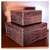 (2PC) DECORATIVE BOXES | Faux alligator skin boxes, one smaller than the other. - l. 6.5 x w. 6.5 x 