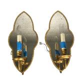 (2PC) PAIR OF MIRROR SCONCES | Mirror sconces with candlestick lights. antiqued mirror backs; the bl