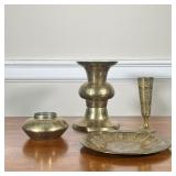 (4PC) MIXED INDIAN HAMMERED AND ENGRAVED BRASS | Includes; large hammered and engraved brass candles