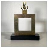 CONTEMPORARY SQUARE BRASS LAMP | Square brass lamp with black painted wood base and rectangular crea