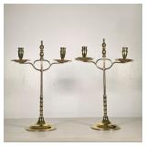 (2PC) PAIR ADJUSTABLE BRASS CANDLESTICKS | Pair of height adjustable brass candlesticks, each with 2