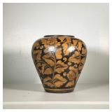 BLACK & BROWN FLORAL VASE | Black and brown floral planter. - h. 12.5 x dia. 12.5 in 