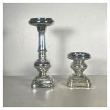 (2PC) MERCURY COLORED GLASS PILLAR CANDLESTICKS | Includes one tall and one short pillar. - h. 14.5 