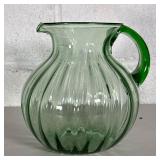 HAND BLOWN GREEN GLASS PITCHER | Light green glass pitcher, hand blown in Mexico. - h. 8.5 x dia. 8 
