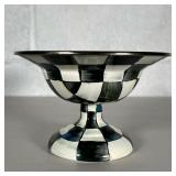 MACKENZIE-CHILD’S CHECKERBOARD COMPOTE | Checkered compote bowl with silver painted rim. - h. 5 x di
