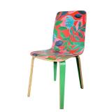 COLORFUL FLORAL CHAIR | Made from bent wood with colorful floral pattern. - l. 16 x w. 16 x h. 33 in