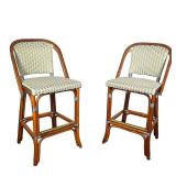 (2PC) PAIR BENT BAMBOO WOVEN CHAIRS | Italian bar stools, high top woven barstools with brass footre