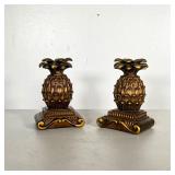 (2PC) PAIR PINEAPPLE BOOKENDS | Bronzed composition painted pineapple bookends. - l. 4.5 x w. 3.25 x