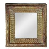 MIRROR IN HAND PATTERNED FRAME | 9 x 11.5 in mirror set in wave pattern painted wood frame. - w. 17 