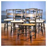 (6PC) HITCHCOCK STYLE CHAIRS | Black stencil painted chairs with rush seat. - l. 17 x w. 18 x h. 35.