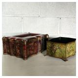 (2PC) CARVED & PAINTED DECORATIVE BOXES | Hand carved and gilt decorated wooden box with green lined