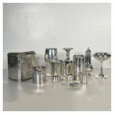 (12PC) LARGE SILVER PLATE LOT | Includes; wine glasses, tea tins, creamers, mugs and more. - l. 5.75