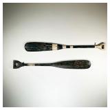 (2PC) PAINTED WOOD OARS | Decorative oars with blue and white paint, with rings for hanging. - l. 37