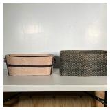 (2PC) DECORATIVE BASKET & PAINTED BUCKET | Includes decorative woven basket and decorative Workroom 