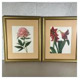 (2PC) PAIR FRAMES RED FLORAL PRINTS | Red and pink flower prints in gilt frame. 10.5 x 13.5in sight.