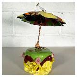 COLORFUL UMBRELLA MUSIC BOX | Ceramic music box by Character Collectibles depicting strange bird cre