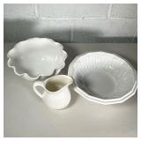 (3PC) WHITE CERAMIC BOWLS AND PITCHER | Hand made ceramic bowls and pitcher from all around the worl
