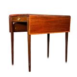 ANTIQUE DROP SIDE TABLE | Inlaid decorated side table with drop leaves, single drawer on one side; l