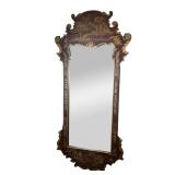 GILT CHINOISERIE WOODEN MIRROR | Georgian style dark red painted mirror with gilt hand-painted decor