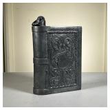 Pewter Book Flask | Vintage Pewter Book Flask in Renaissance style, hand chased with acanthus leaf s